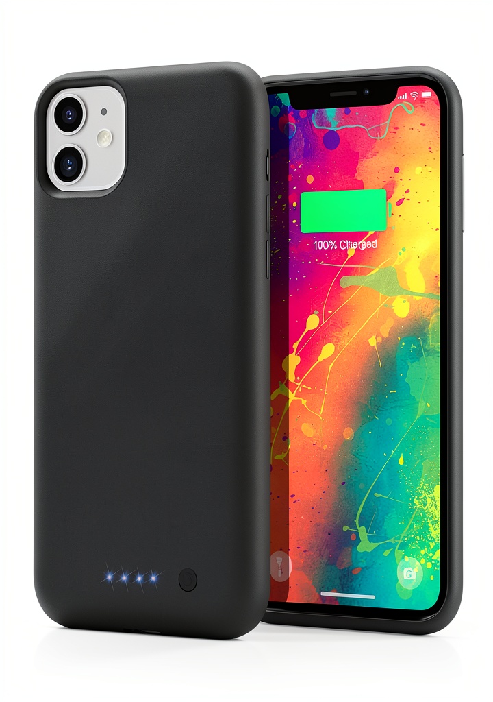 iPhone 11 battery case protecting a phone in a busy commuter setting
