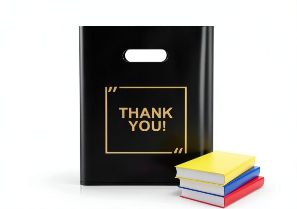 Black Merchandise Bags 9x12 Glossy Die Cut Handles Dong Heng Shi ji-3