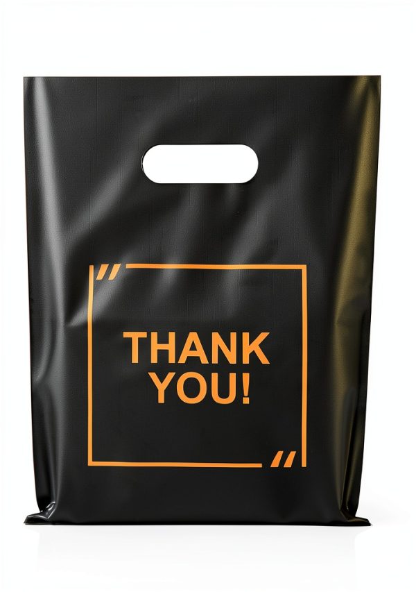 Black Merchandise Bags 9x12 Glossy Die Cut Handles Dong Heng Shi ji-0