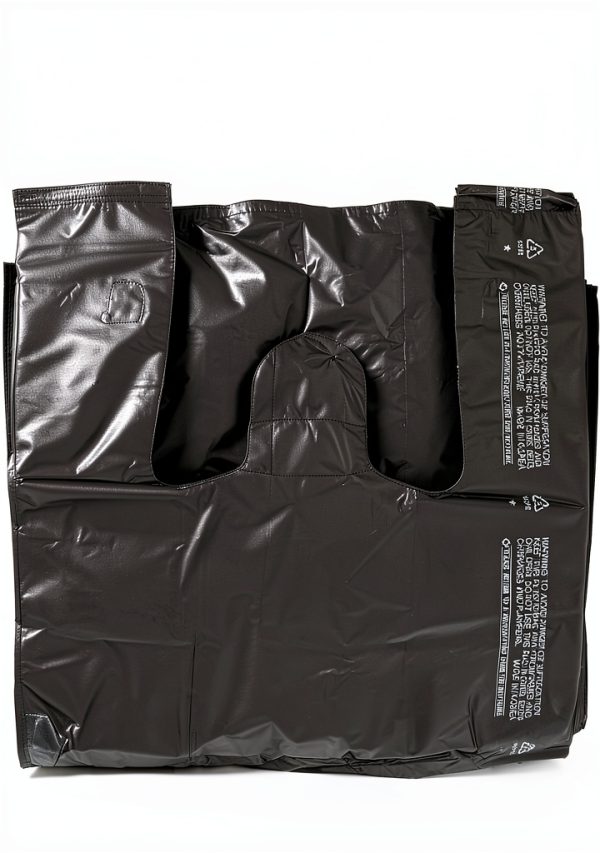 PLABAG Black T-Shirt Bag 12x7x22in High Density PE 400 Pack-6