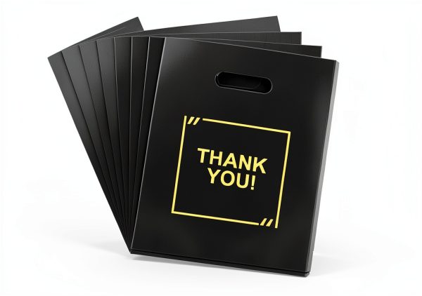 Black Merchandise Bags 9x12 Glossy Die Cut Handles Dong Heng Shi ji-5
