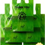 [100 per box] | Recyclable Compostable Reusable Biodegradable Plastic T-Shirt Bags | Grocery Shopping Bags | Green Eco Plastic Bags (100 per Pack) | T-Shirt Carryout Bags 100 count Restaurant Quality, Durable, Reusable and Econ Friendly | Measures 11. 5" X 6. 25" X 21"( large size 1/6) , 16 Mic (0. 63 Mil)-0