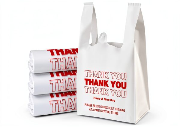 SheerDelight Plastic Bags, 300 Count Thank You Bags, Plastic Bags With Handles For Shopping, Grocery, Plastic Bag For Small Business (11"x 6"x 21"), Recyclable T Shirt Bags, White Plastic Bag-0