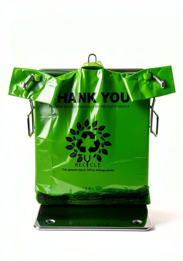 [100 per box] | Recyclable Compostable Reusable Biodegradable Plastic T-Shirt Bags | Grocery Shopping Bags | Green Eco Plastic Bags (100 per Pack) | T-Shirt Carryout Bags 100 count Restaurant Quality, Durable, Reusable and Econ Friendly | Measures 11. 5" X 6. 25" X 21"( large size 1/6) , 16 Mic (0. 63 Mil)-5